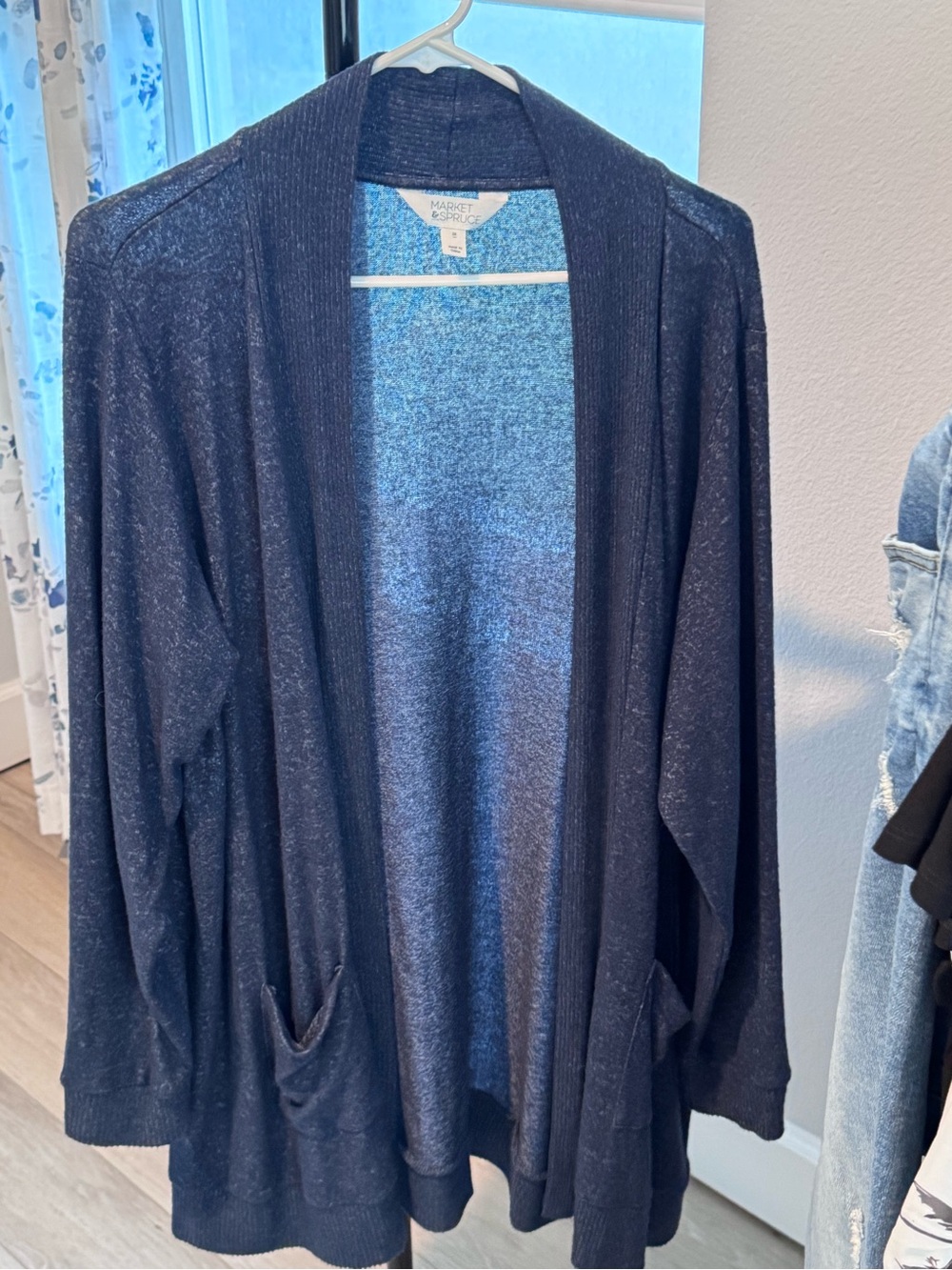 Market & Spruce Dark Navy Open-Front Knit Cardigan